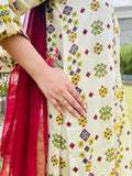 Butter yellow 3 piece with maroon dupta