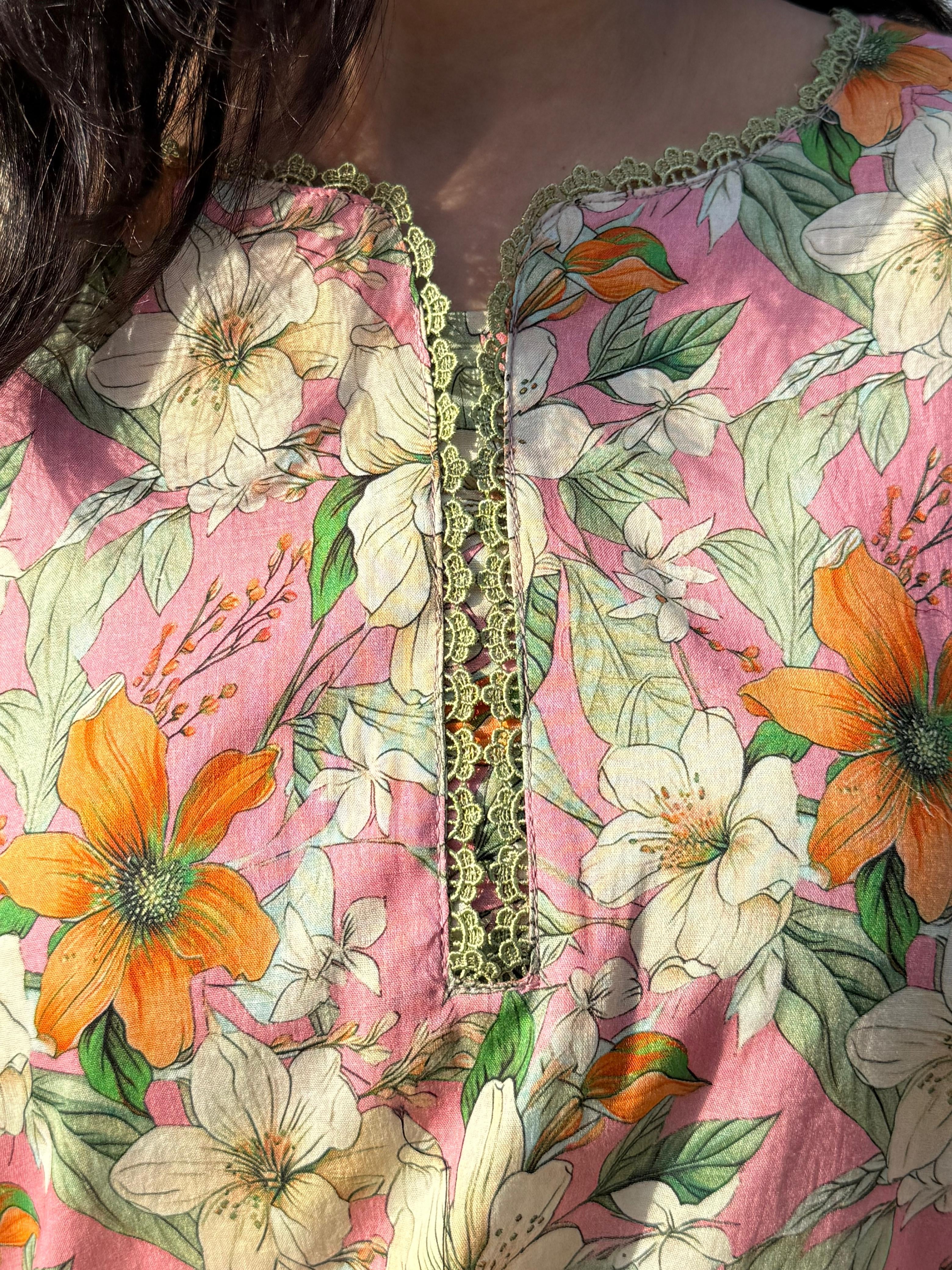 Pink Floral Farshi Shalwar Kameez Set – Elegant Traditional Summer Outfit