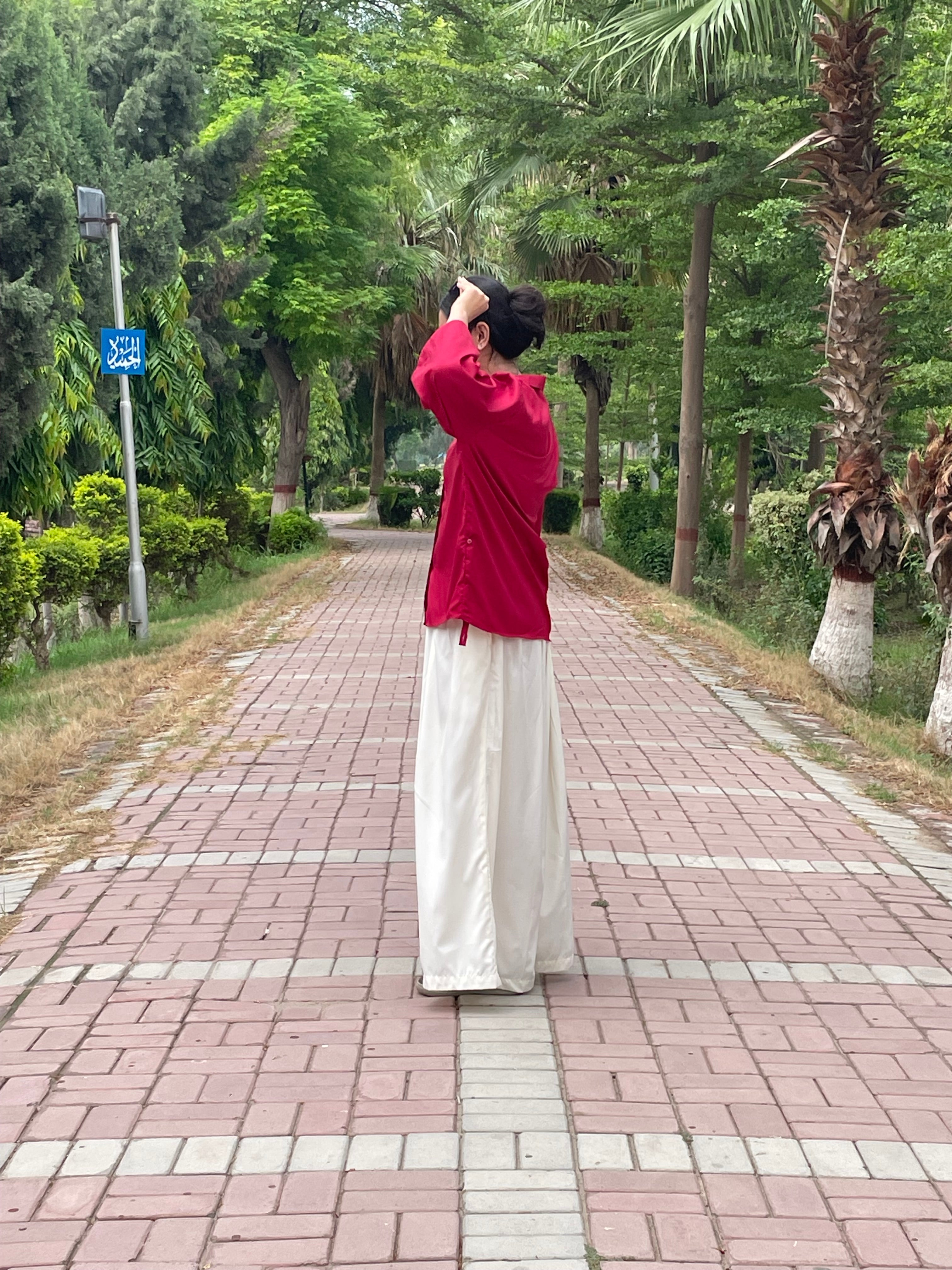 Maroon Button-Down Shirt with Beige Pleated Wide-Leg Trouser