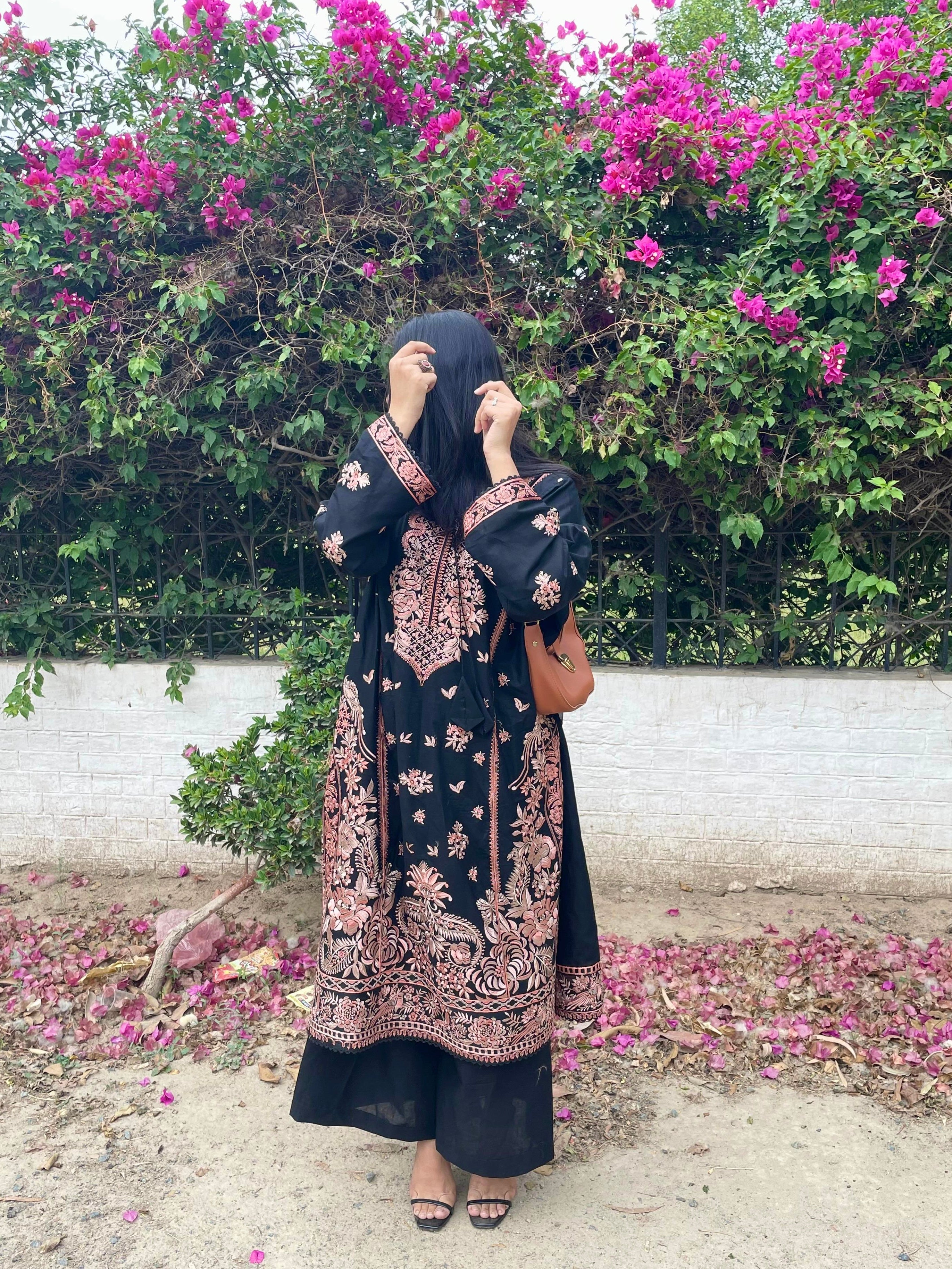 Midnight Noir Premium Lawn Embroidered 3PC Suit – Elegant Floral Design