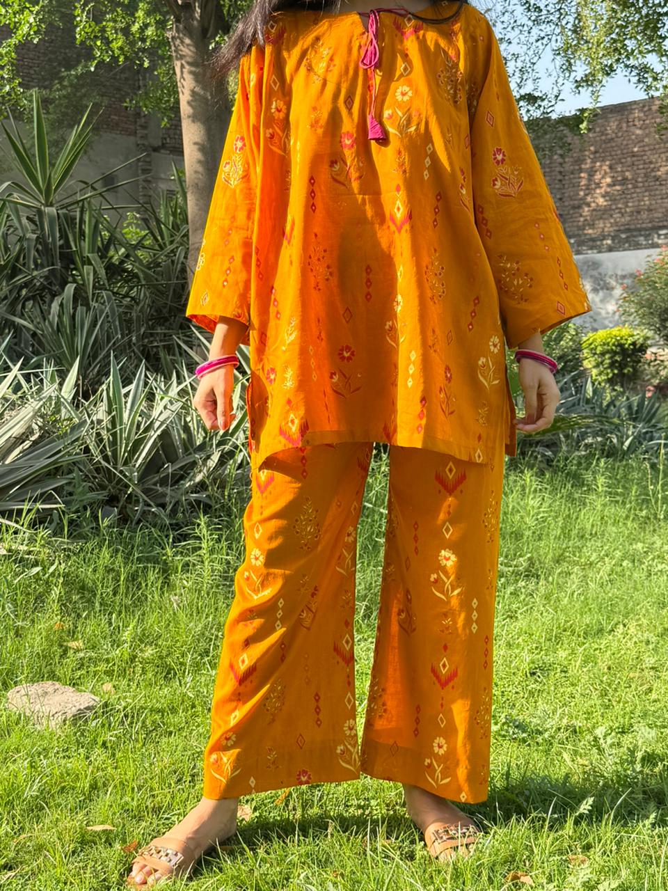 Mustard Blossom Printed cord set Lawn Suit – Elegant Casual Wear