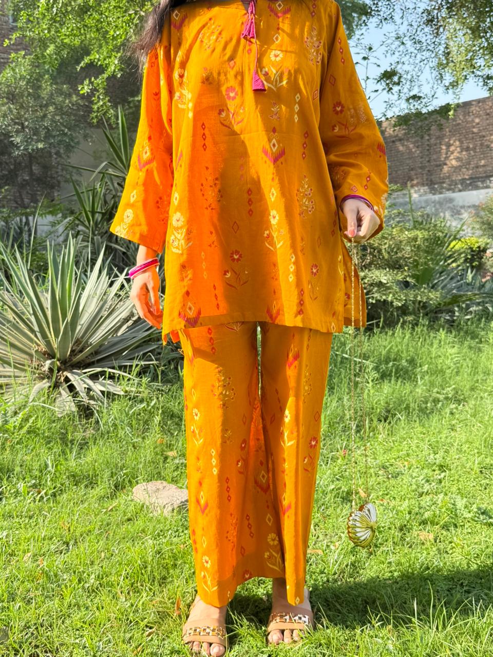 Mustard Blossom Printed cord set Lawn Suit – Elegant Casual Wear